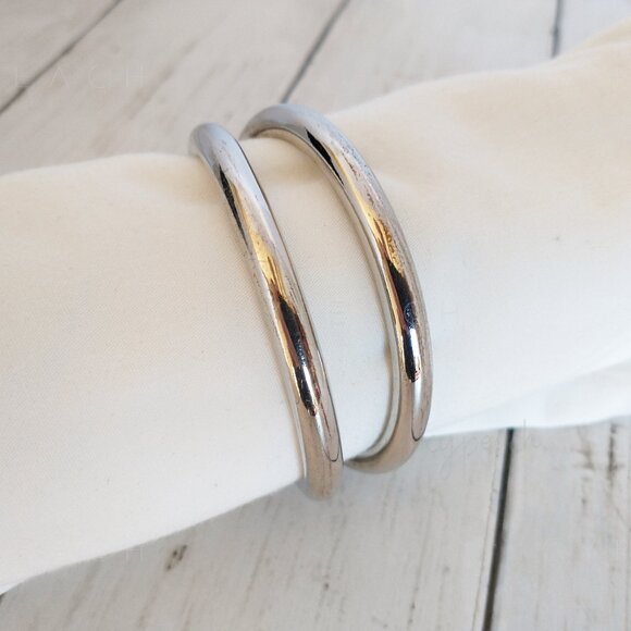 Bangle Bracelet Silvertone Fashion Jewelry Double Bangle Coastal Grandma Classic - Picture 10 of 11